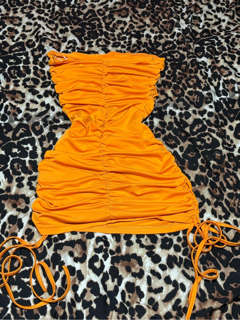 SHEIN Strapless Ruched Orange Bodycon Dress